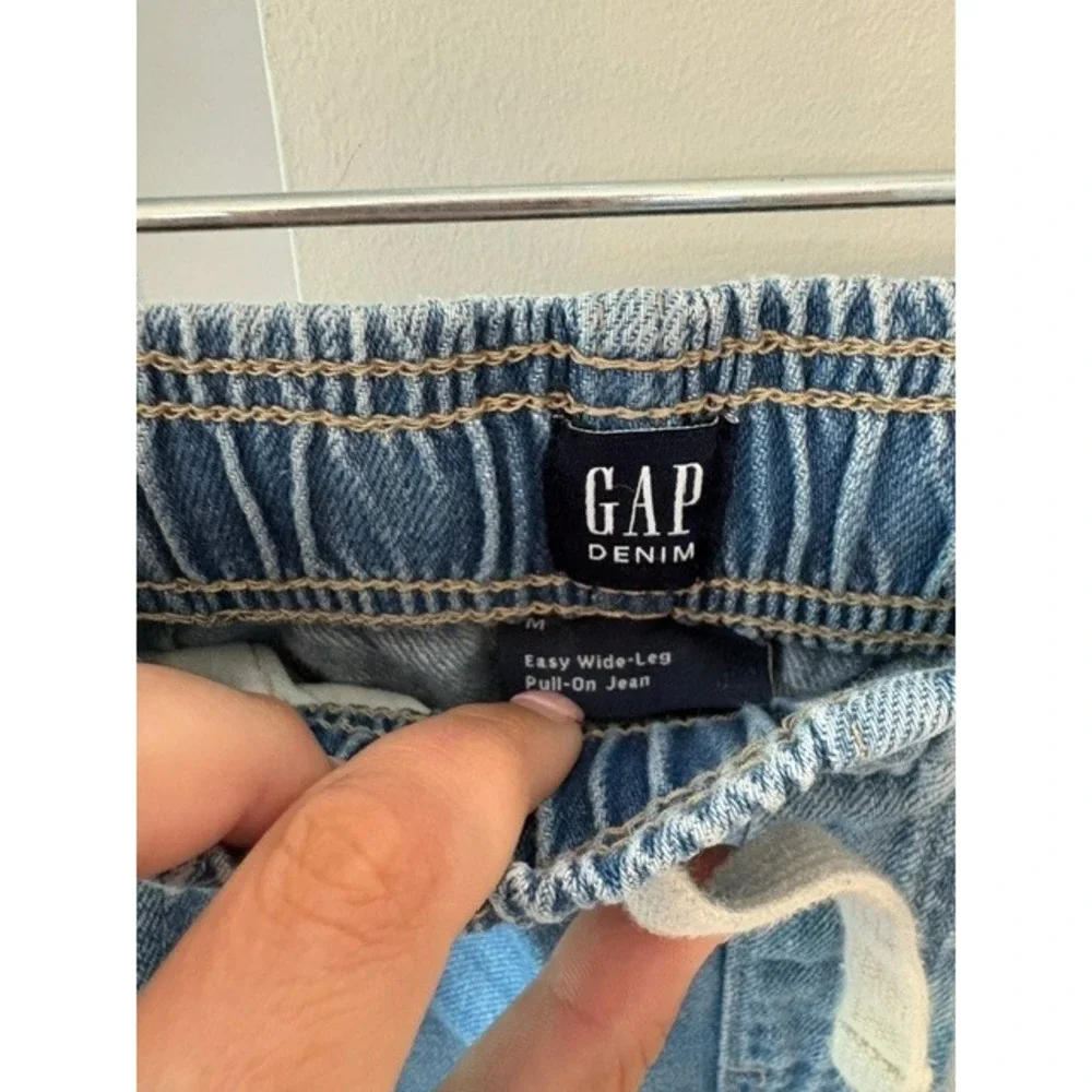 GAP Kids Easy Wide Leg Pull-On Jeans Elastic Waist Light Wash Size M